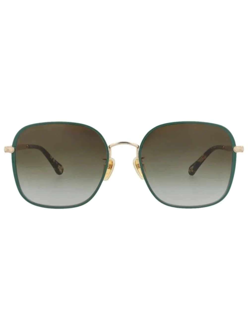 New Chloé Women's Sunglasses Square Rectangle Metal Frame Gold Gold Green